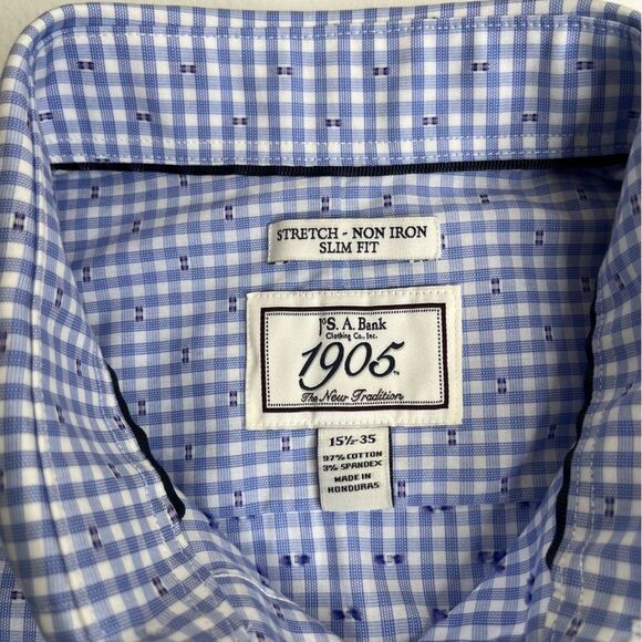 Jos A Bank Blue Textured Long Sleeve Button Front Shirt Men 15.5 - 35 Slim Fit - Picture 7 of 13